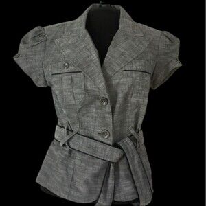 IZ Byer California Blazer Jacket Suit Coat Tweed ish Y2K Gray Black Juni…